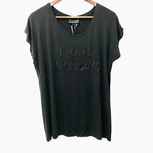 Black Beaded Graphic Tee Womens M Oversized I Hate Mondays Shirt